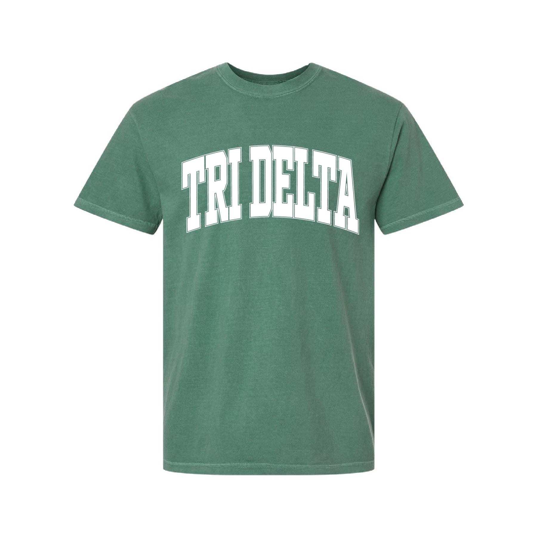 Ali & Ariel Light Green Comfort Colors Collegiate Tee Delta Delta Delta / Medium