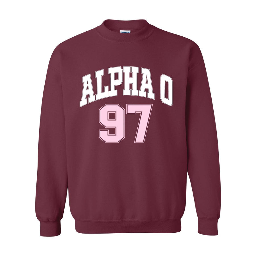 Ali & Ariel Maroon Crewneck Alpha Omicron Pi / Medium