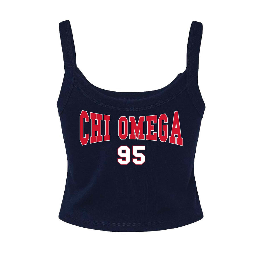 Ali & Ariel Navy Collegiate Tank Top Chi Omega / XS
