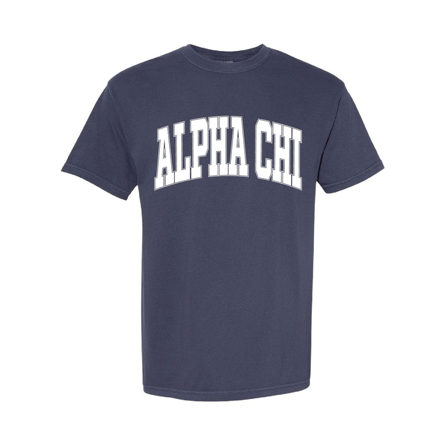 Ali & Ariel Navy Comfort Colors Varsity Tee Alpha Chi Omega / Medium