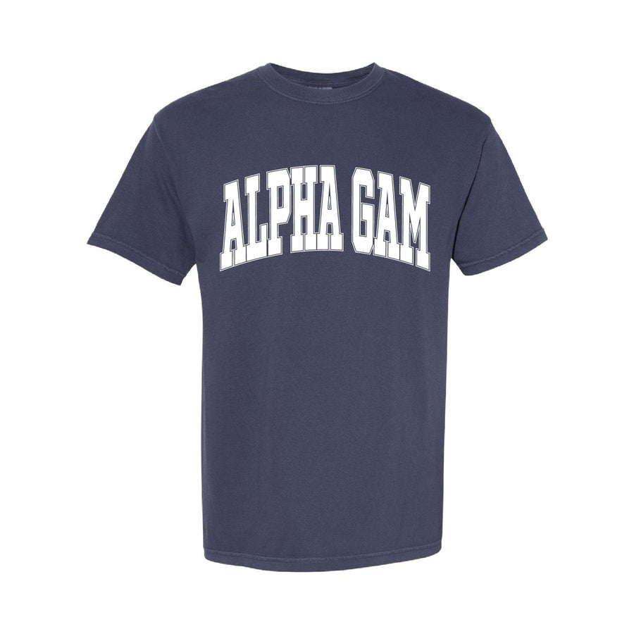 Ali & Ariel Navy Comfort Colors Varsity Tee Alpha Gamma Delta / Medium