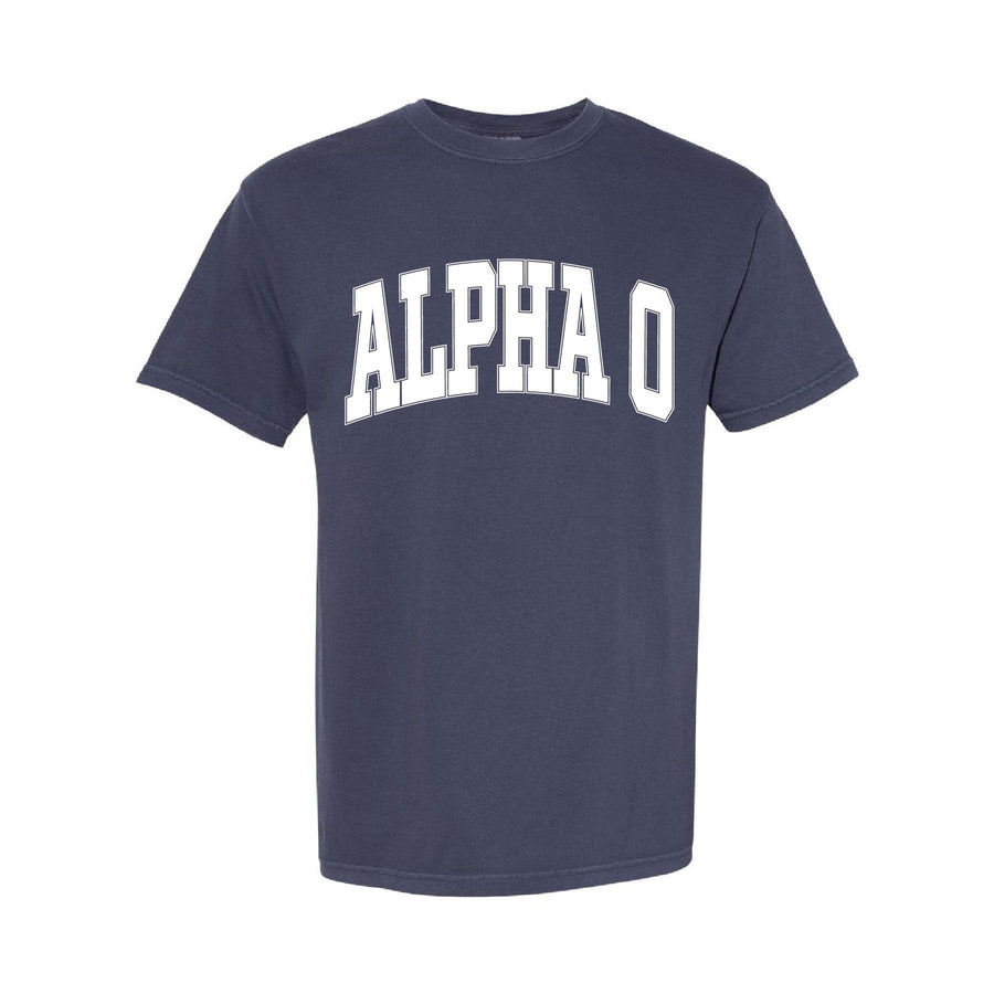 Ali & Ariel Navy Comfort Colors Varsity Tee Alpha Omicron Pi / Medium