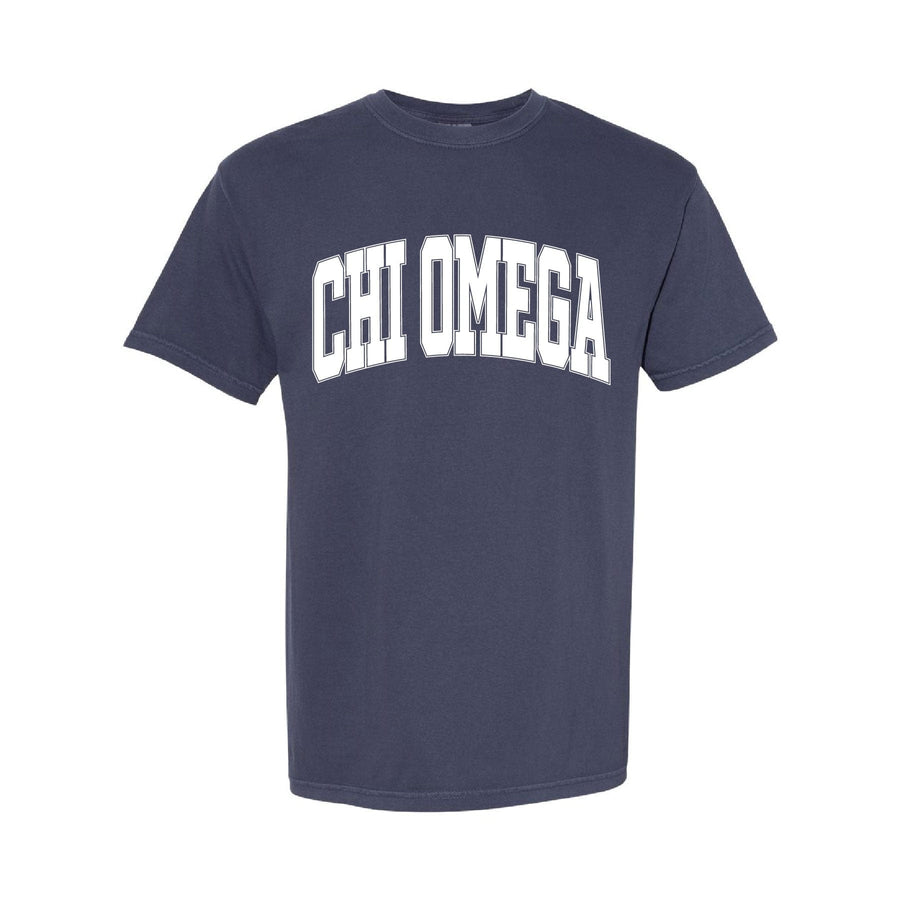 Ali & Ariel Navy Comfort Colors Varsity Tee Chi Omega / Medium