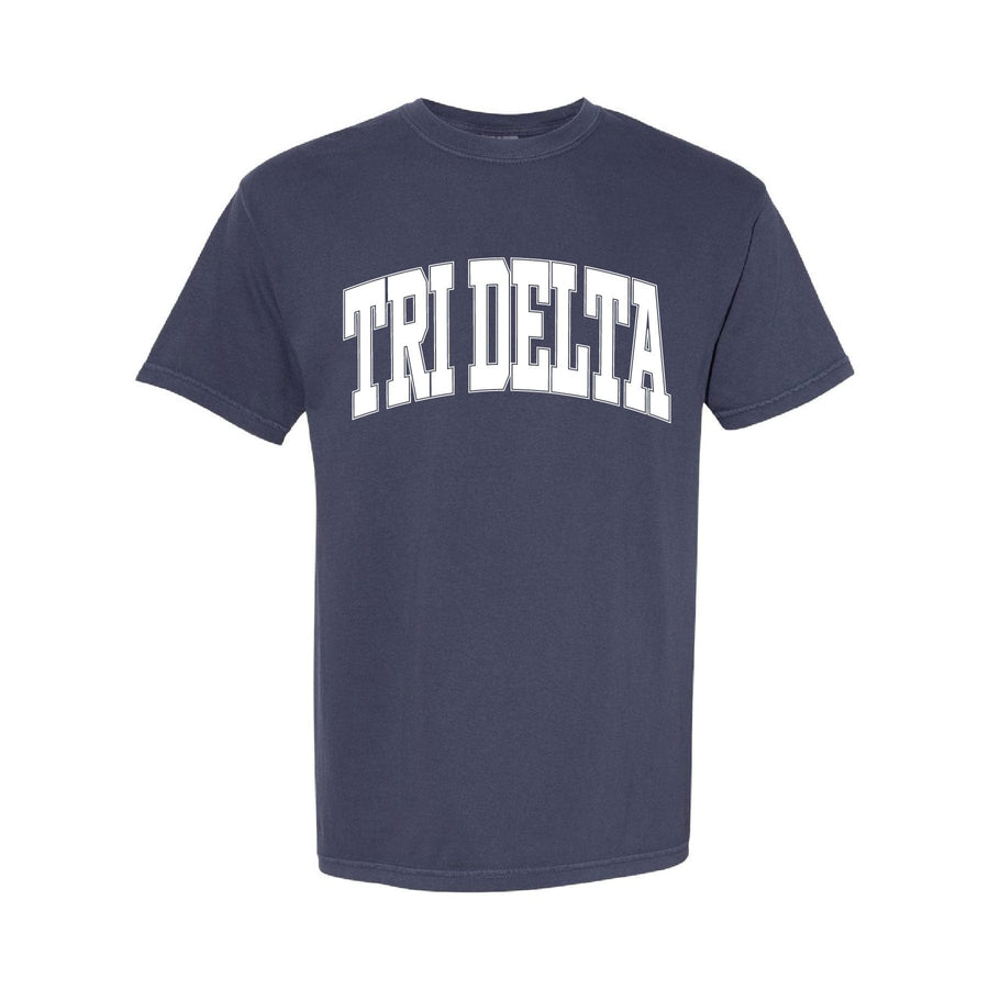 Ali & Ariel Navy Comfort Colors Varsity Tee Delta Delta Delta / Medium