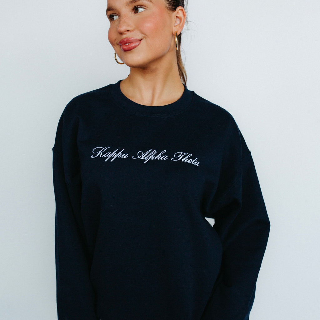 Ali & Ariel Navy Embroidered Cursive Crewneck
