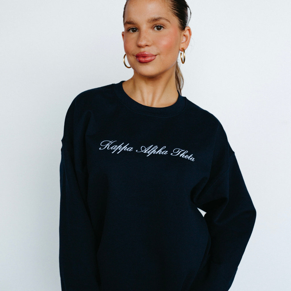 Ali & Ariel Navy Embroidered Cursive Crewneck