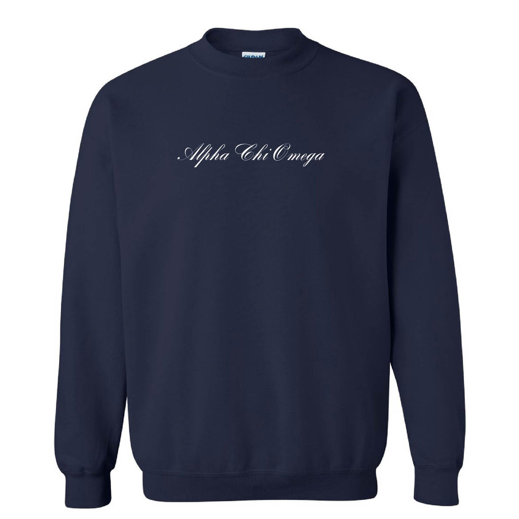 Ali & Ariel Navy Embroidered Cursive Crewneck Alpha Chi Omega / Medium