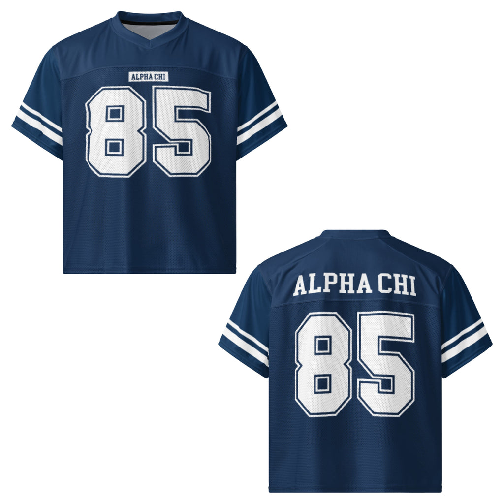 Ali & Ariel Navy Football Jersey Alpha Chi Omega / Medium
