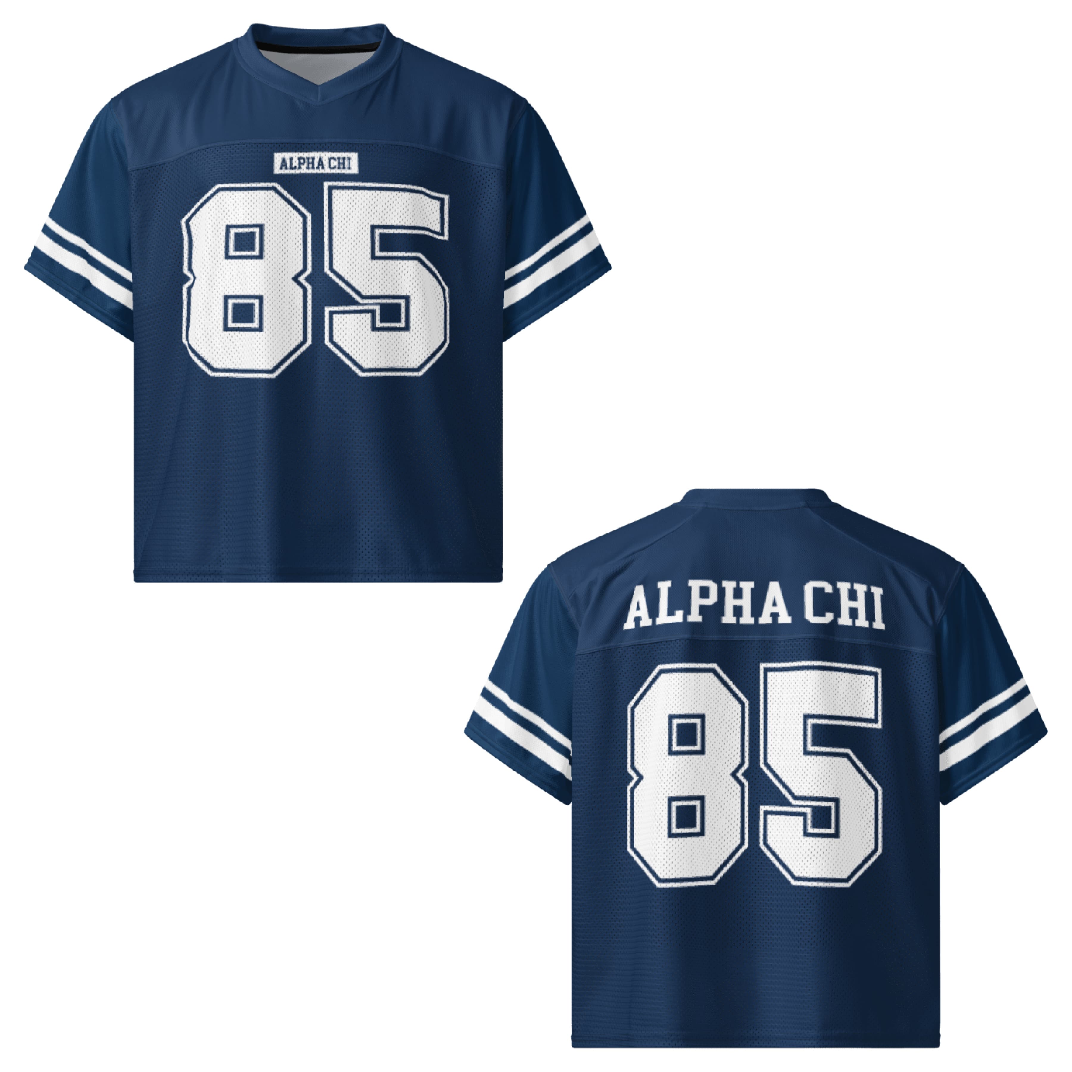 Ali & Ariel Navy Football Jersey Alpha Chi Omega / Medium