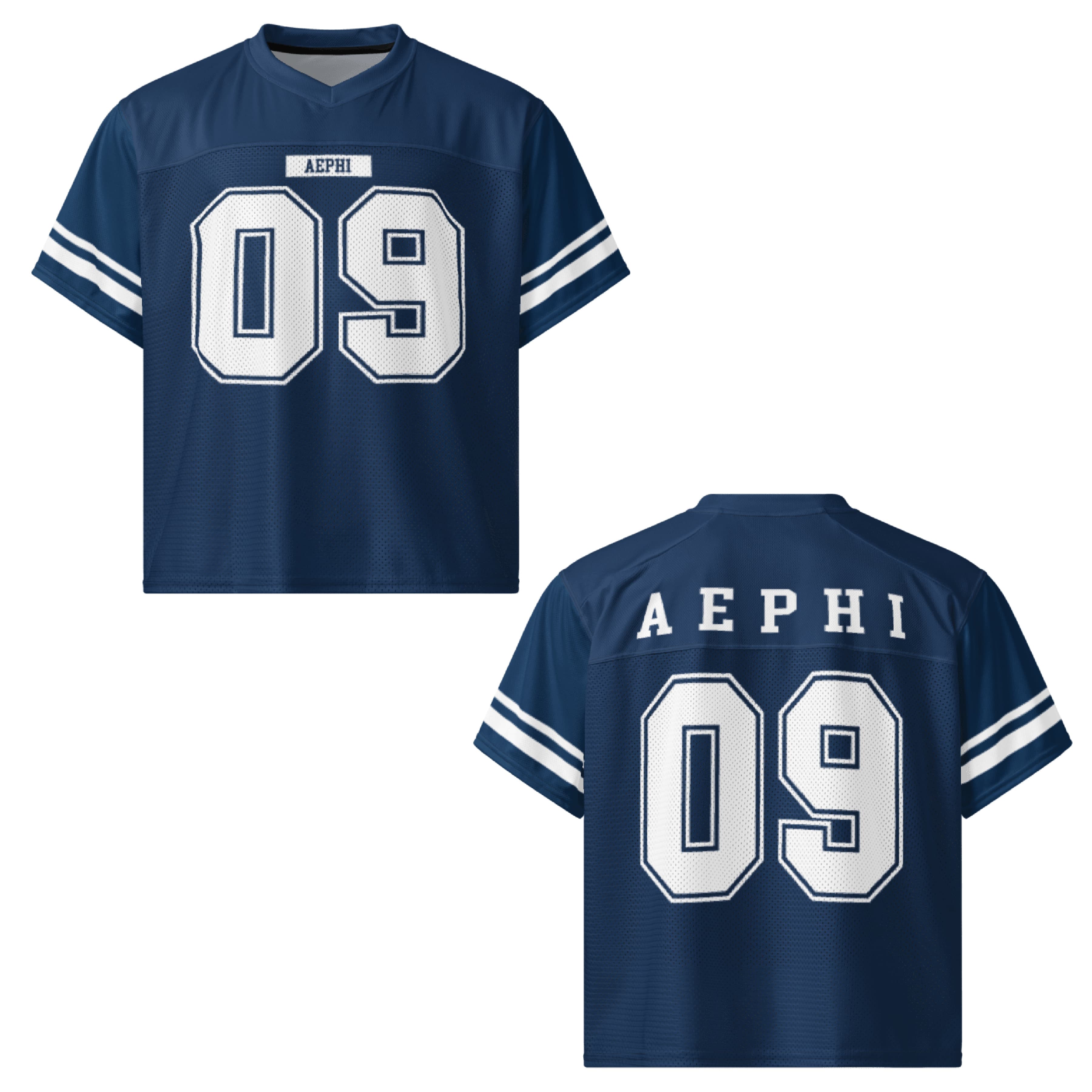 Ali & Ariel Navy Football Jersey Alpha Epsilon Phi / Medium
