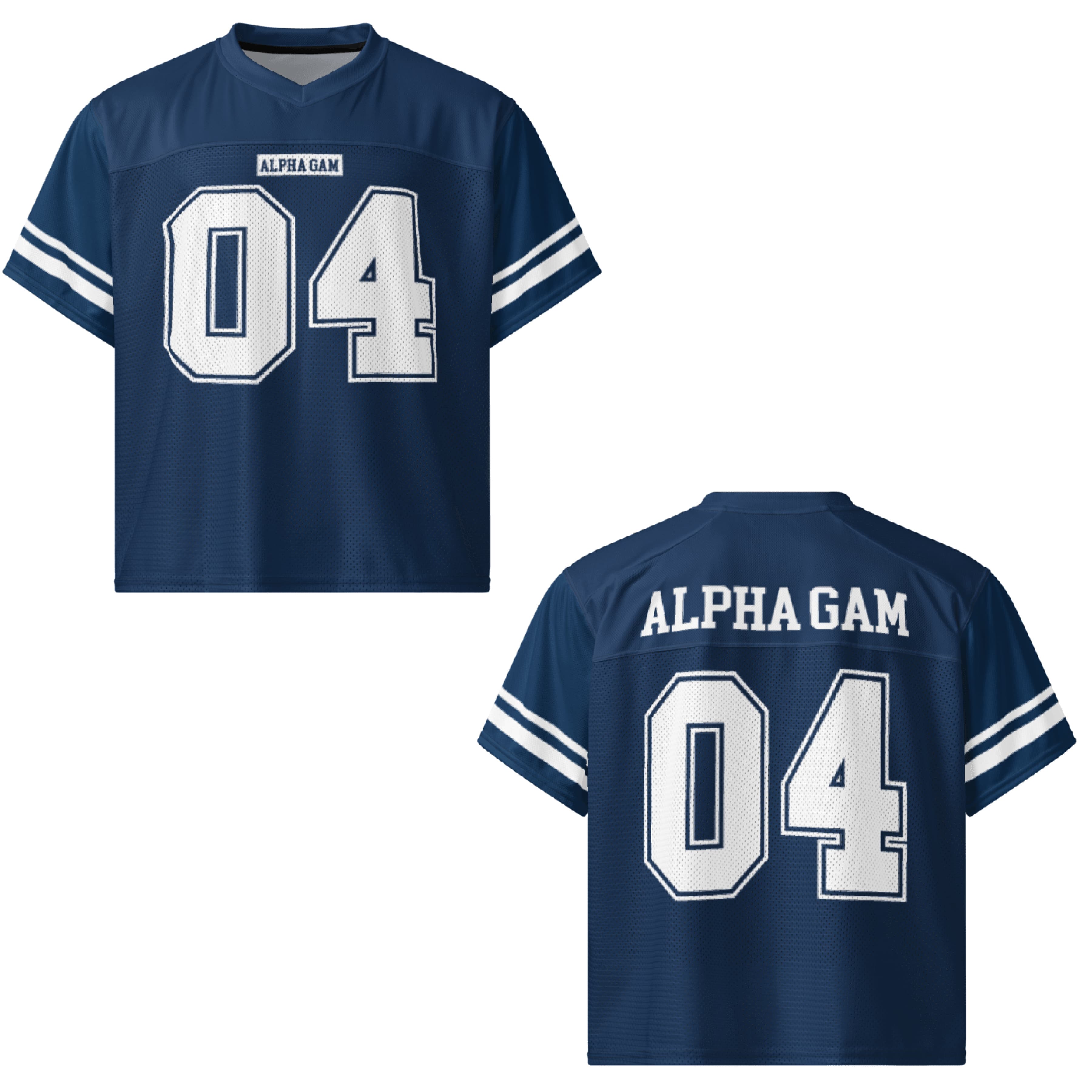 Ali & Ariel Navy Football Jersey Alpha Gamma Delta / Medium