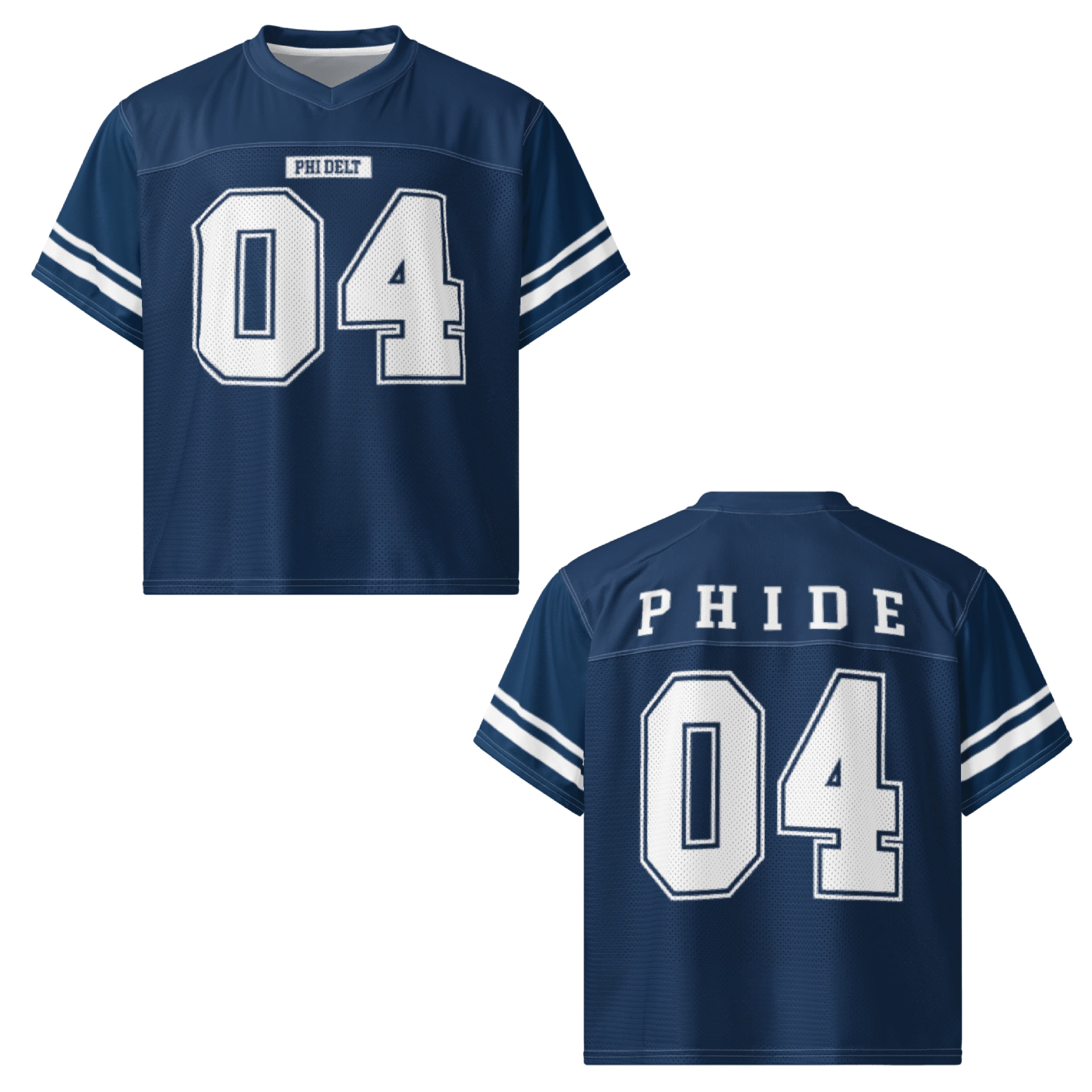 Ali & Ariel Navy Football Jersey Phi Delta Epsilon / Medium