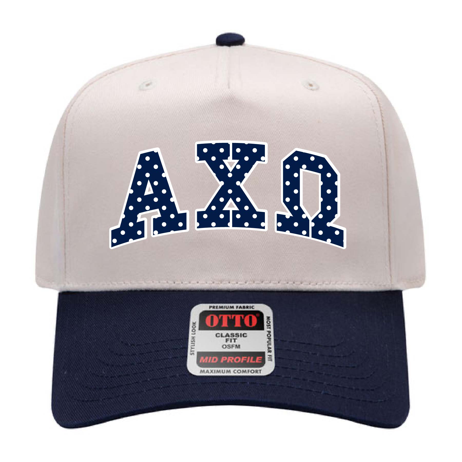 Ali & Ariel Navy Polka Dot Embroidered Hat Alpha Chi Omega