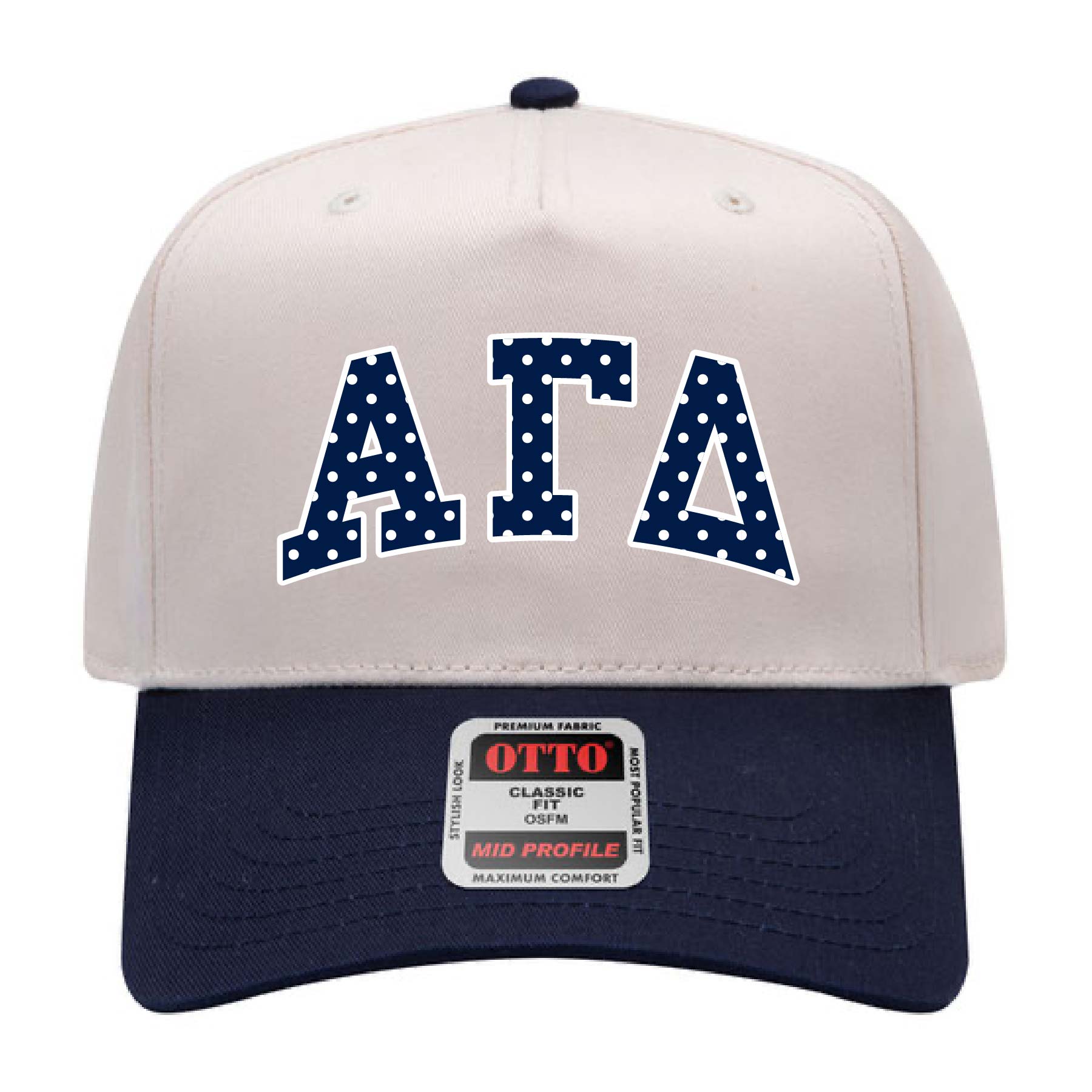 Ali & Ariel Navy Polka Dot Embroidered Hat Alpha Gamma Delta