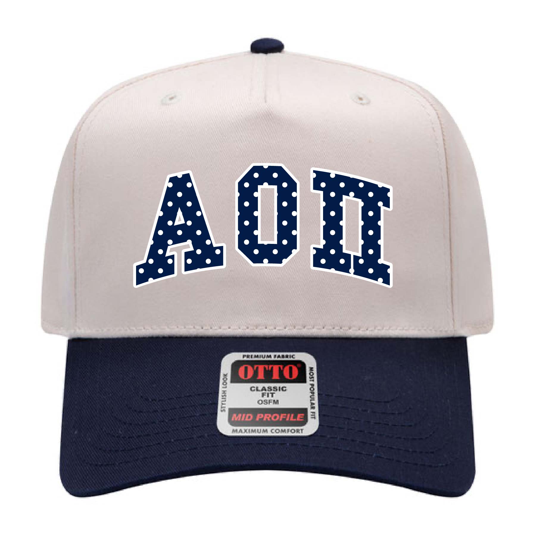 Ali & Ariel Navy Polka Dot Embroidered Hat Alpha Omicron Pi