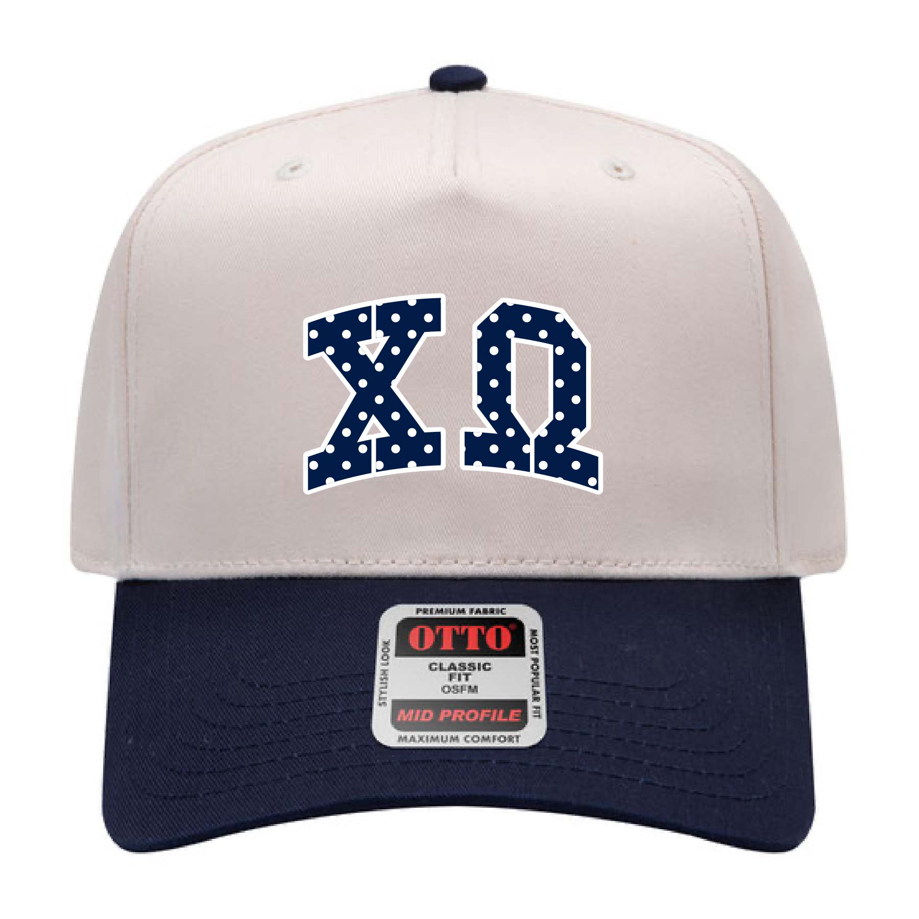 Ali & Ariel Navy Polka Dot Embroidered Hat Chi Omega