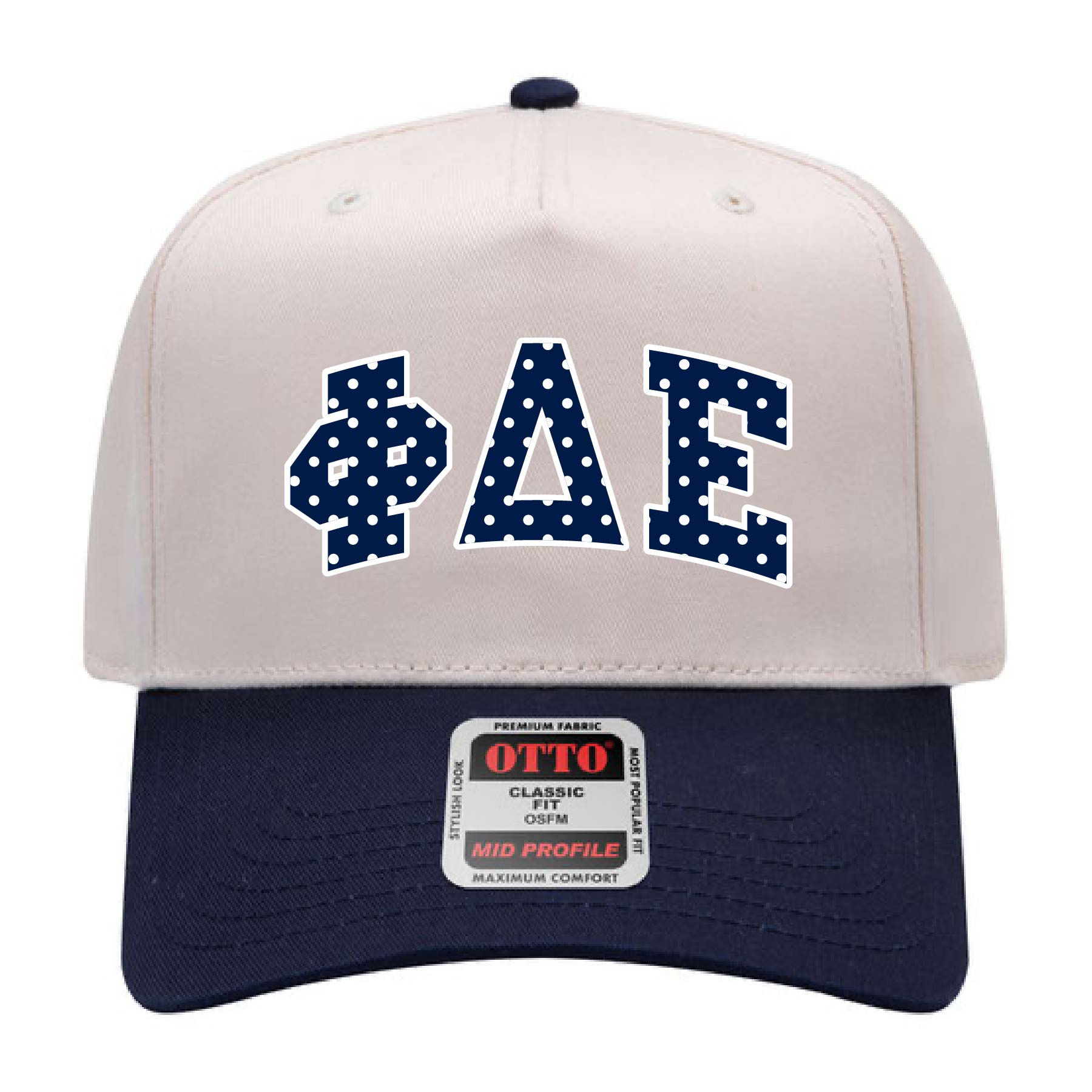 Ali & Ariel Navy Polka Dot Embroidered Hat Phi Delta Epsilon