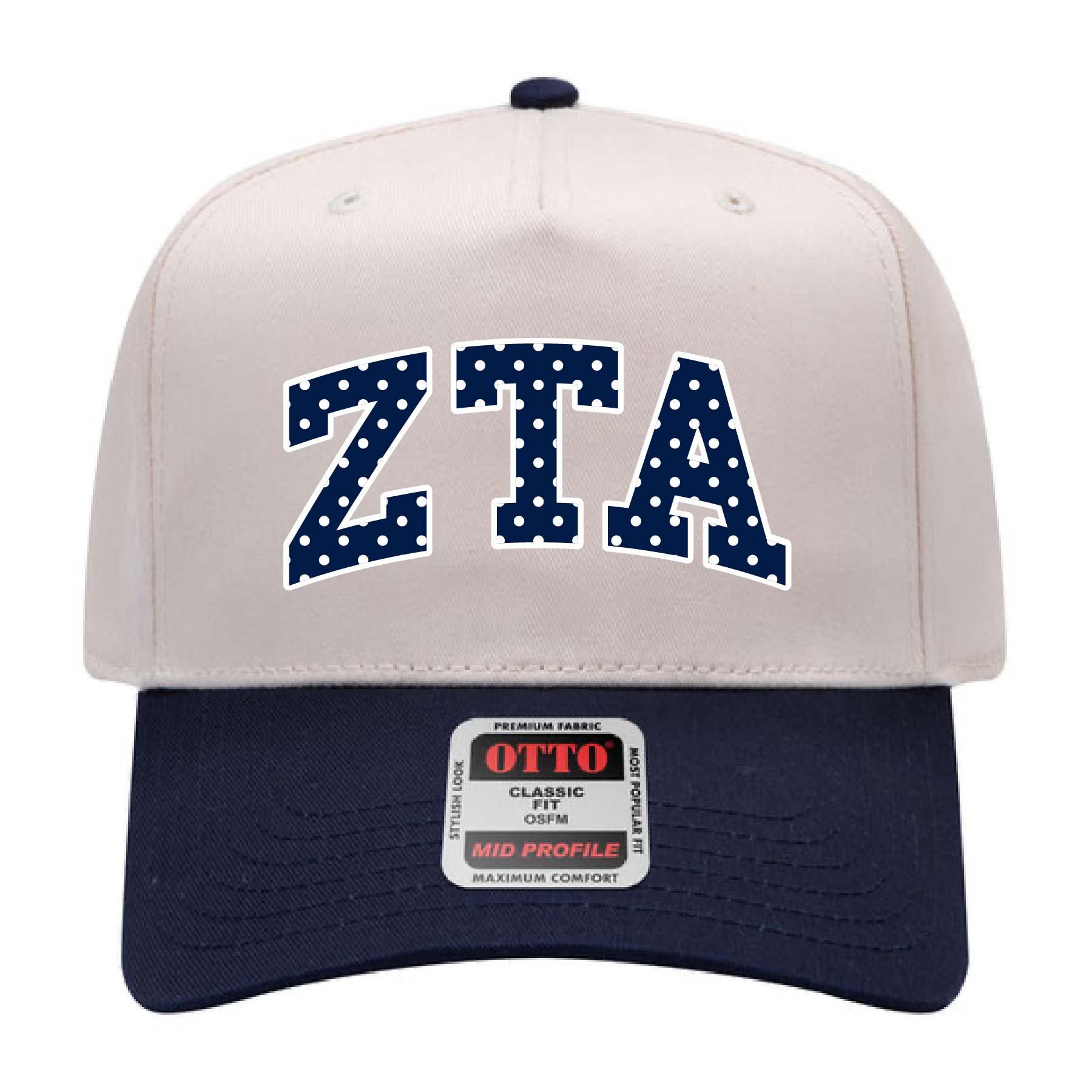 Ali & Ariel Navy Polka Dot Embroidered Hat Zeta Tau Alpha