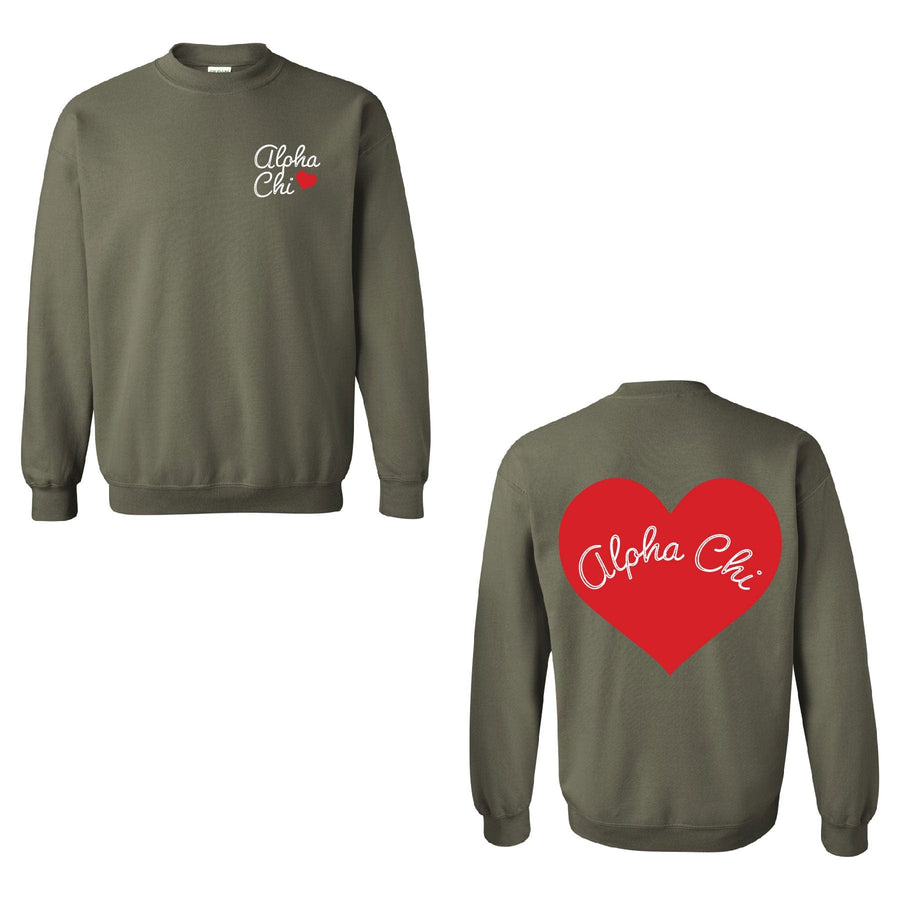 Ali & Ariel Olive Crewneck Alpha Chi Omega / Medium