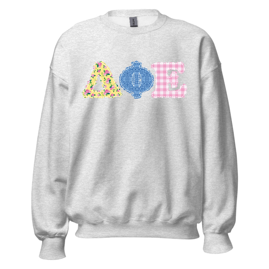 Ali & Ariel Patchwork Crewneck Delta Phi Epsilon / Medium