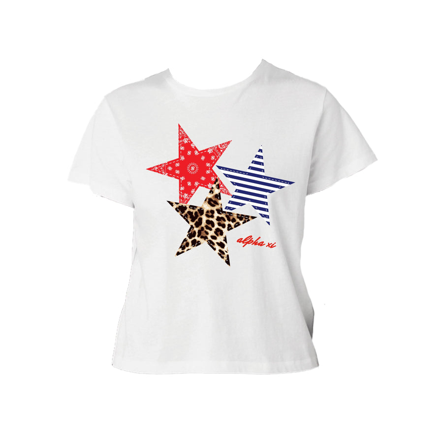 Ali & Ariel Patchwork Star Baby Tee Alpha Xi Delta / Small