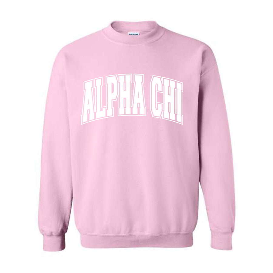 Ali & Ariel Pink Collegiate Crewneck Alpha Chi Omega / Medium