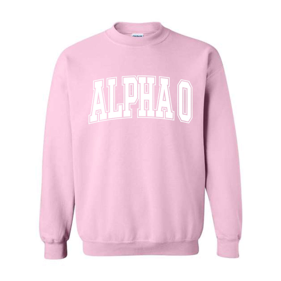 Ali & Ariel Pink Collegiate Crewneck Alpha Omicron Pi / Medium