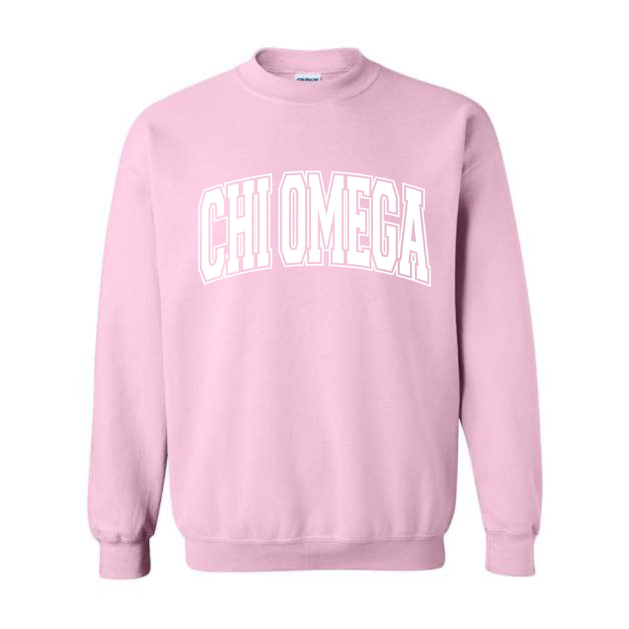 Ali & Ariel Pink Collegiate Crewneck Chi Omega / Medium