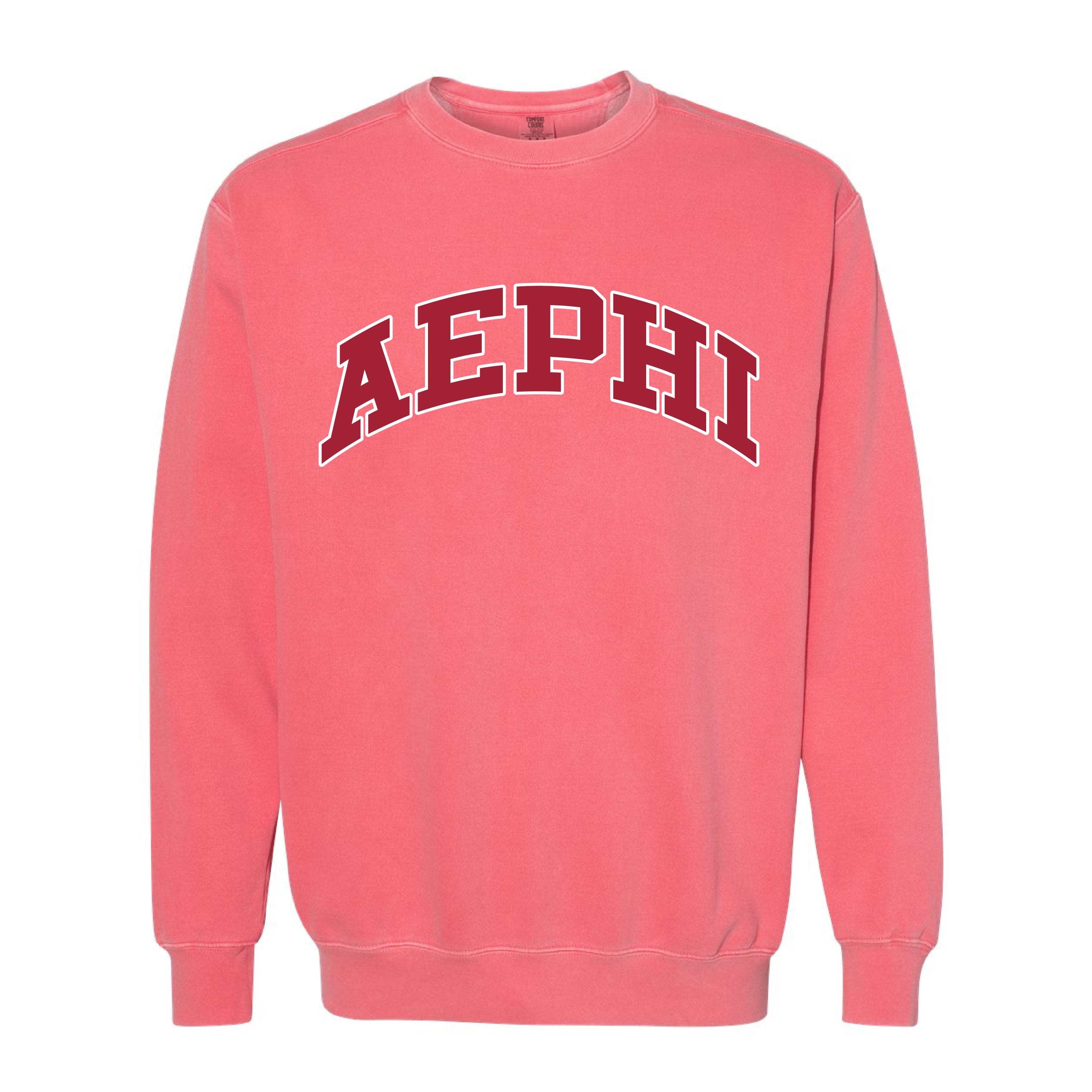 Ali & Ariel Pink Comfort Colors Collegiate Crewneck Alpha Epsilon Phi / Medium