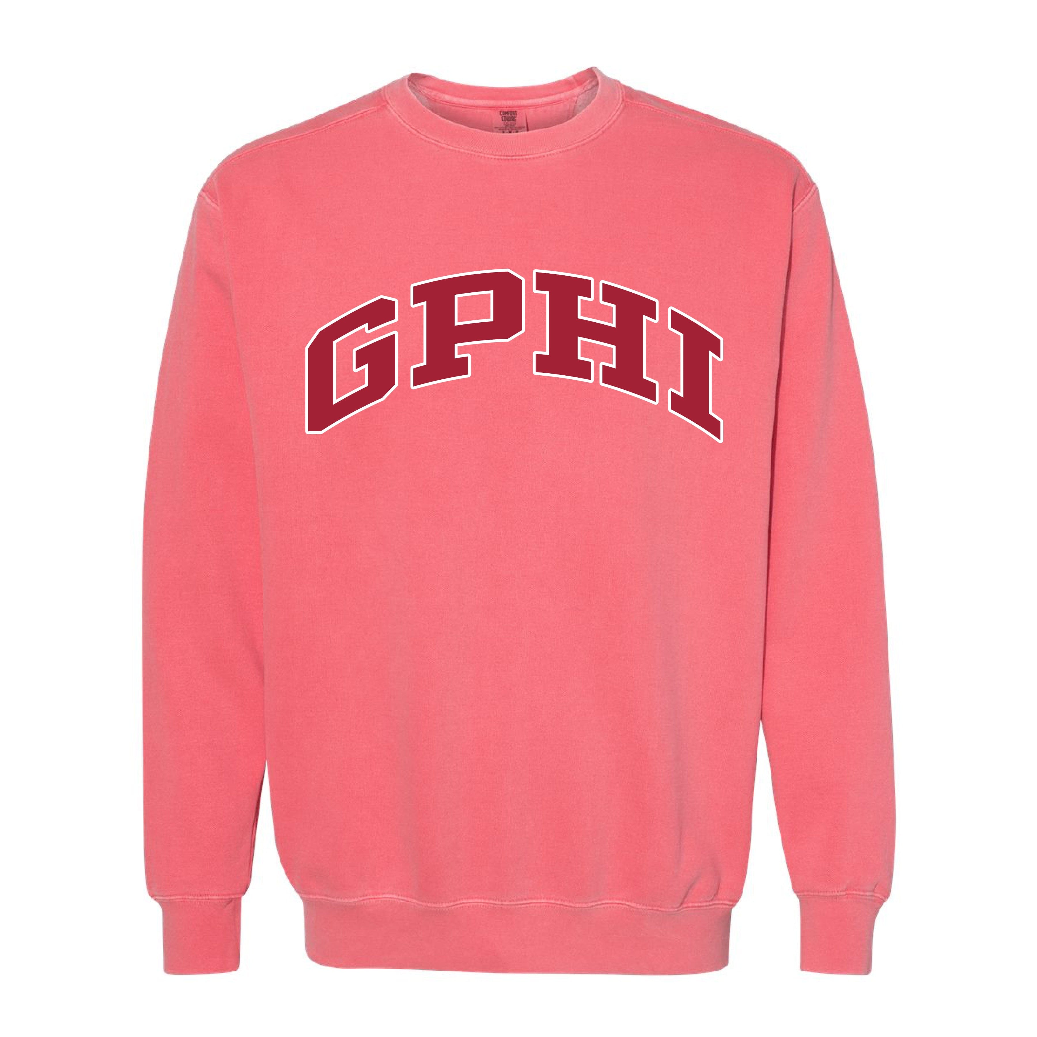 Ali & Ariel Pink Comfort Colors Collegiate Crewneck Gamma Phi Beta / Medium