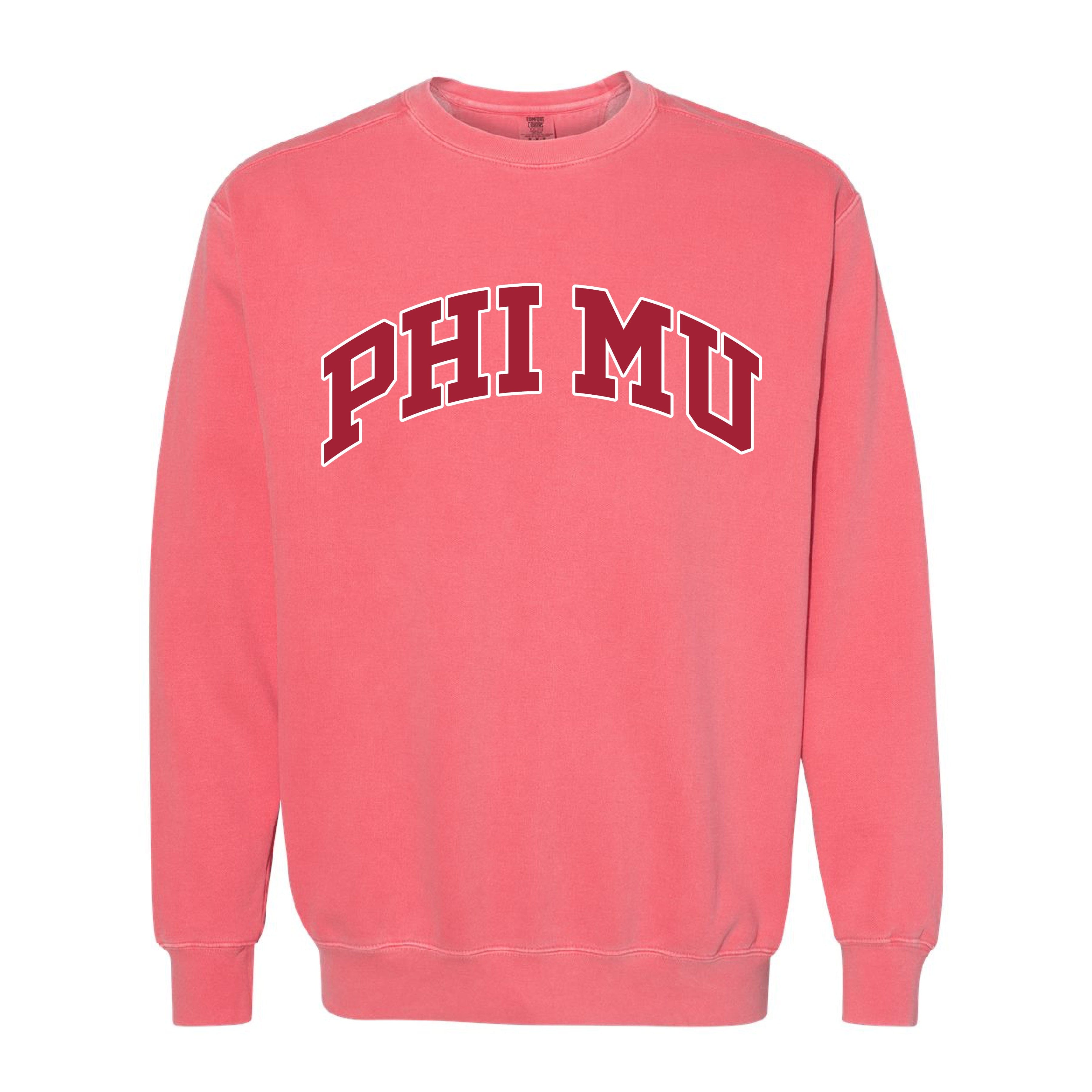 Ali & Ariel Pink Comfort Colors Collegiate Crewneck Phi Mu / Medium