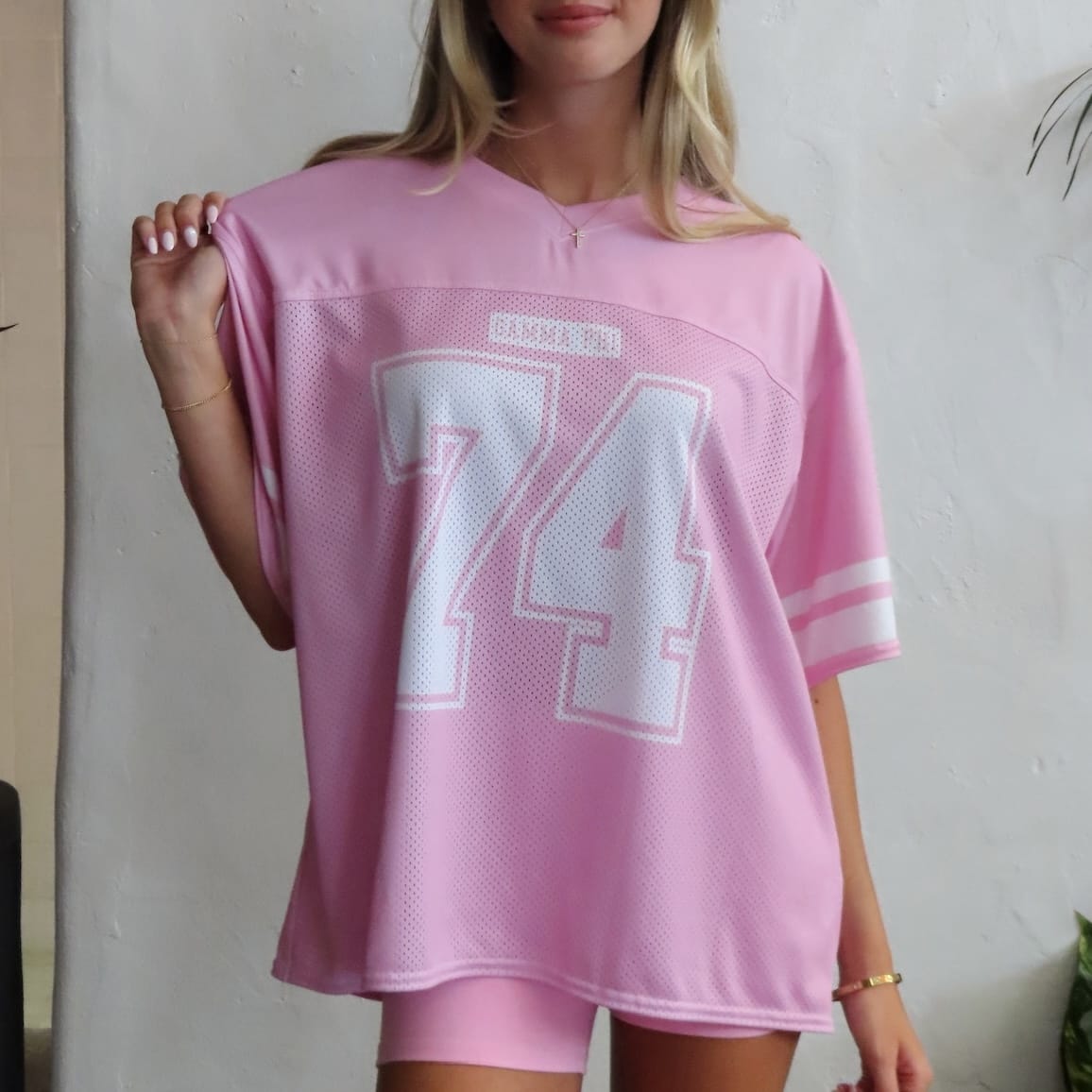 Ali & Ariel Pink Football Jersey