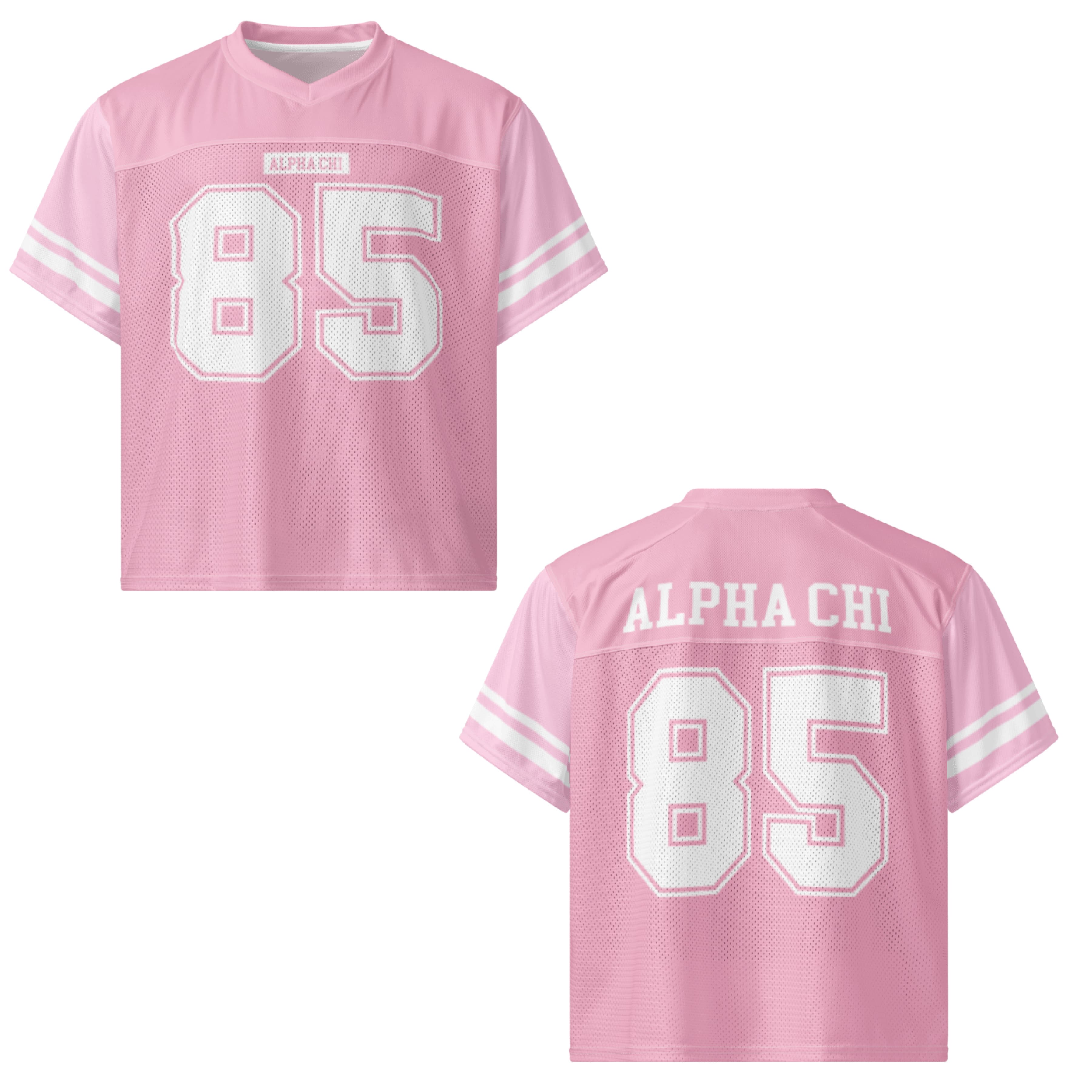 Ali & Ariel Pink Football Jersey Alpha Chi Omega / Medium