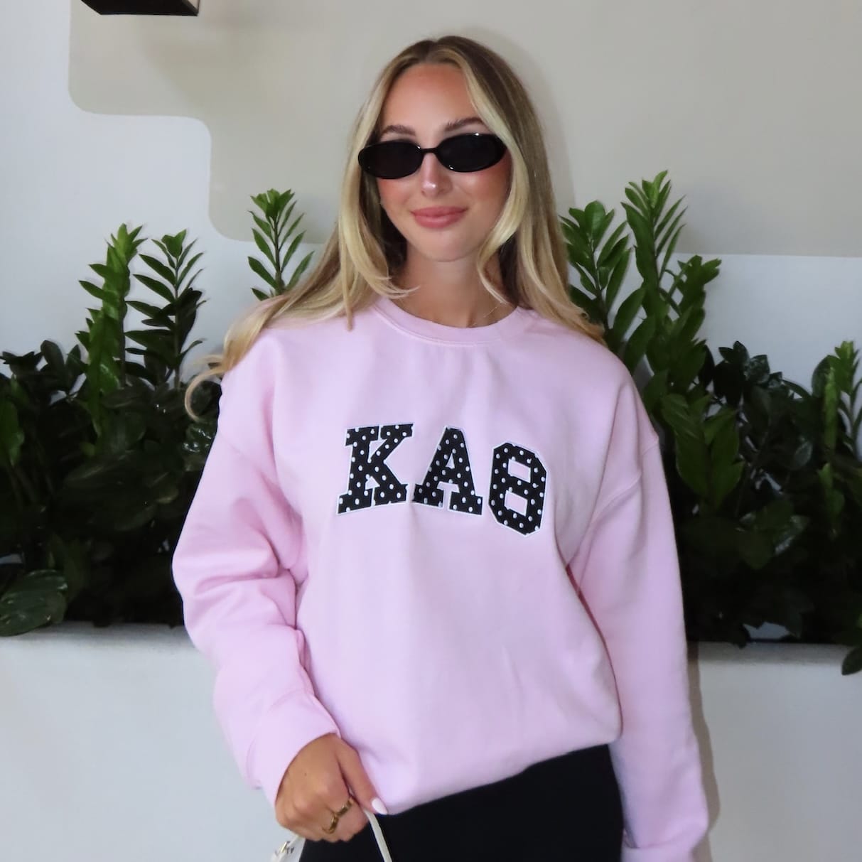 Ali & Ariel Pink Polka Dot Embroidered Crewneck