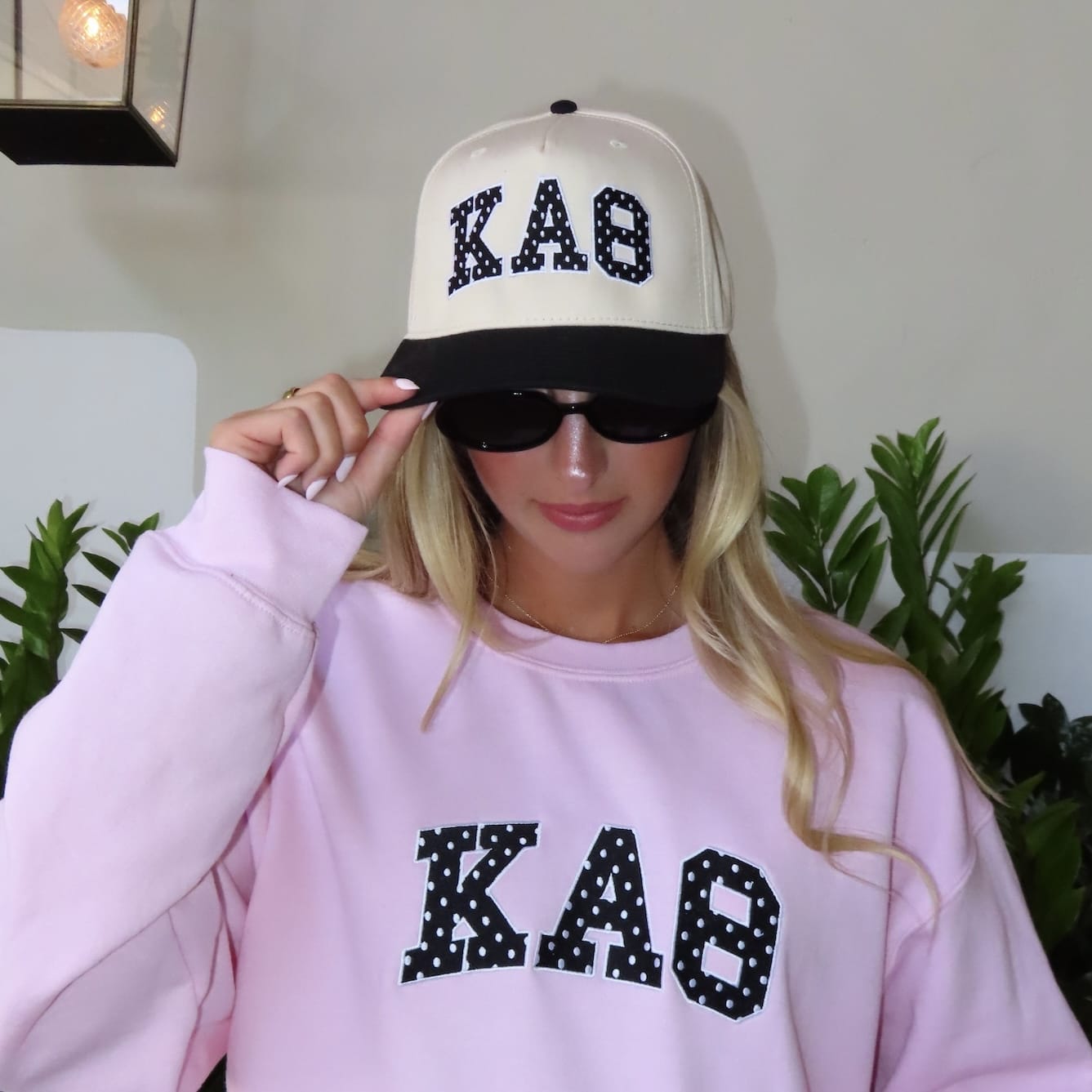 Ali & Ariel Pink Polka Dot Embroidered Crewneck