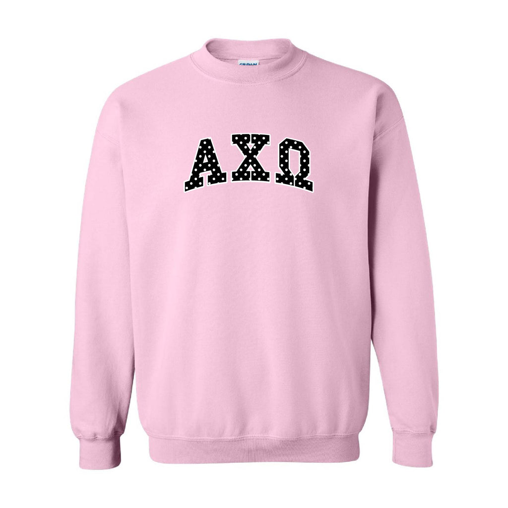 Ali & Ariel Pink Polka Dot Embroidered Crewneck Alpha Chi Omega / Medium