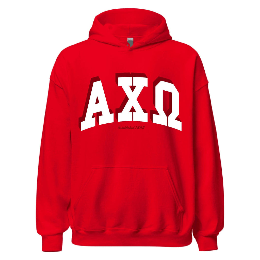 Ali & Ariel Red Greek Hoodie Alpha Chi Omega / Medium