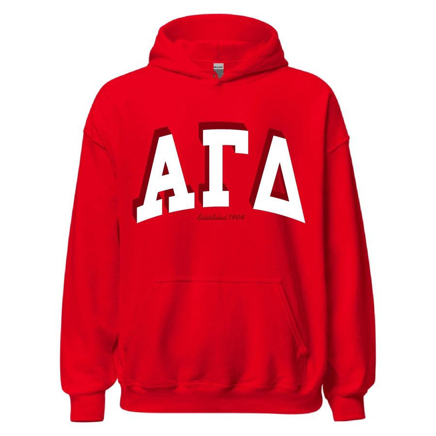 Ali & Ariel Red Greek Hoodie Alpha Gamma Delta / Medium