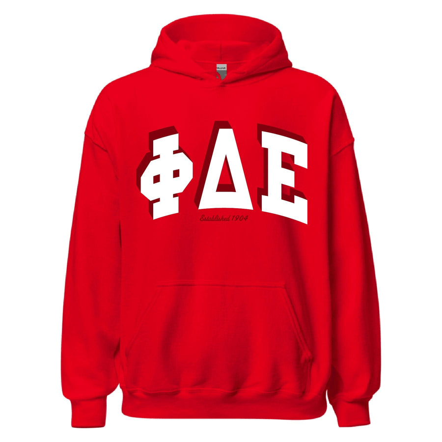 Ali & Ariel Red Greek Hoodie Phi Delta Epsilon / Medium