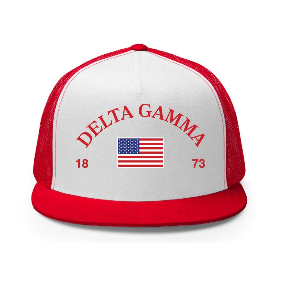 Ali & Ariel Red, White, & You Trucker Hat Delta Gamma