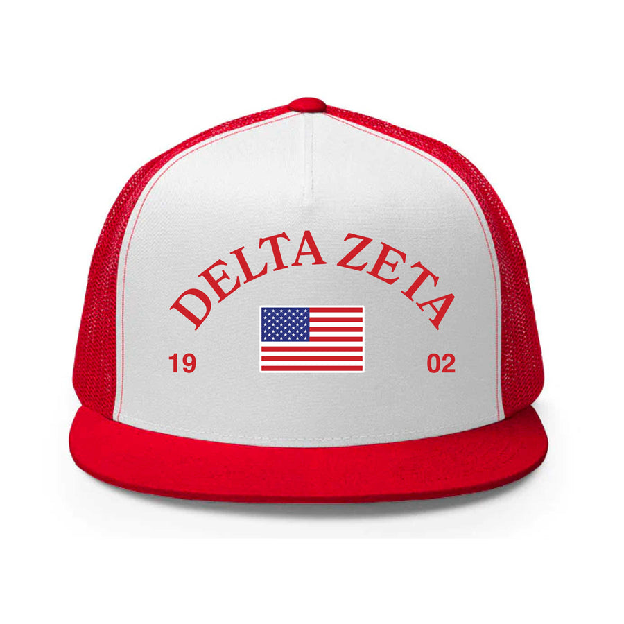 Ali & Ariel Red, White, & You Trucker Hat Delta Zeta