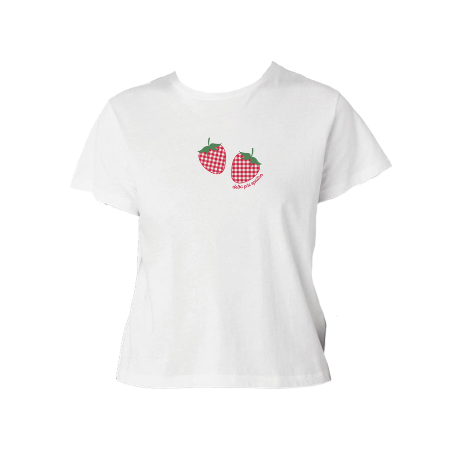 Ali & Ariel Strawberry Baby Tee Delta Phi Epsilon / Small
