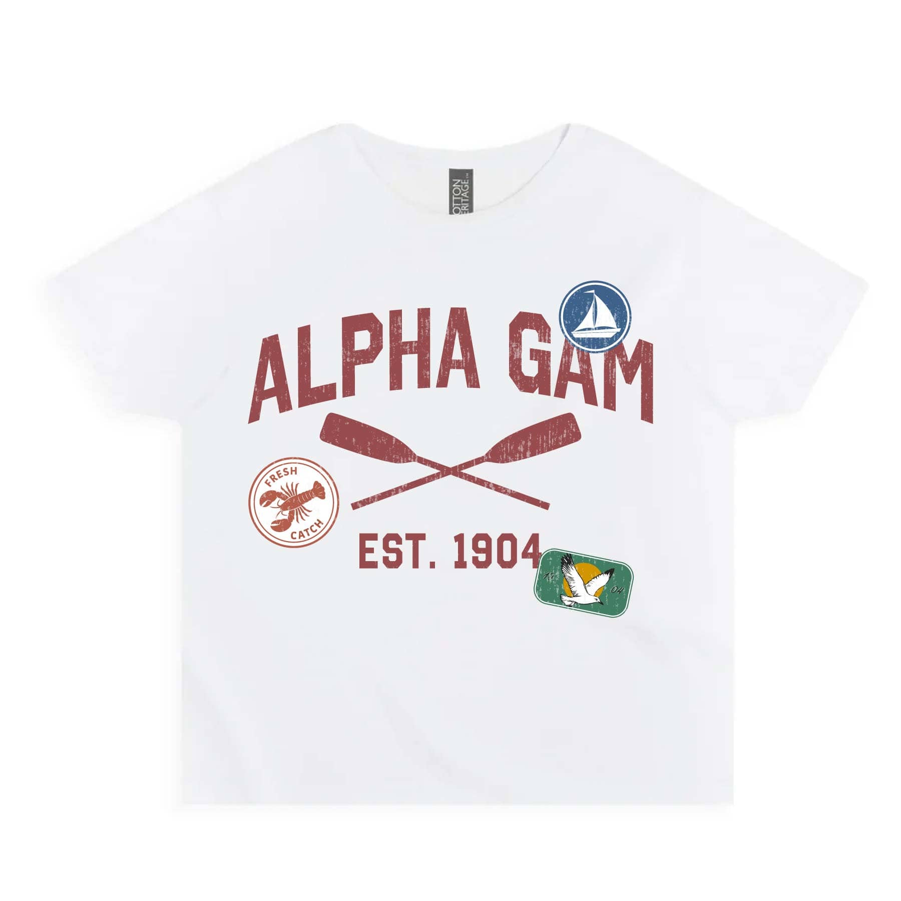 Ali & Ariel Summer Camp Baby Tee Alpha Gamma Delta / Small