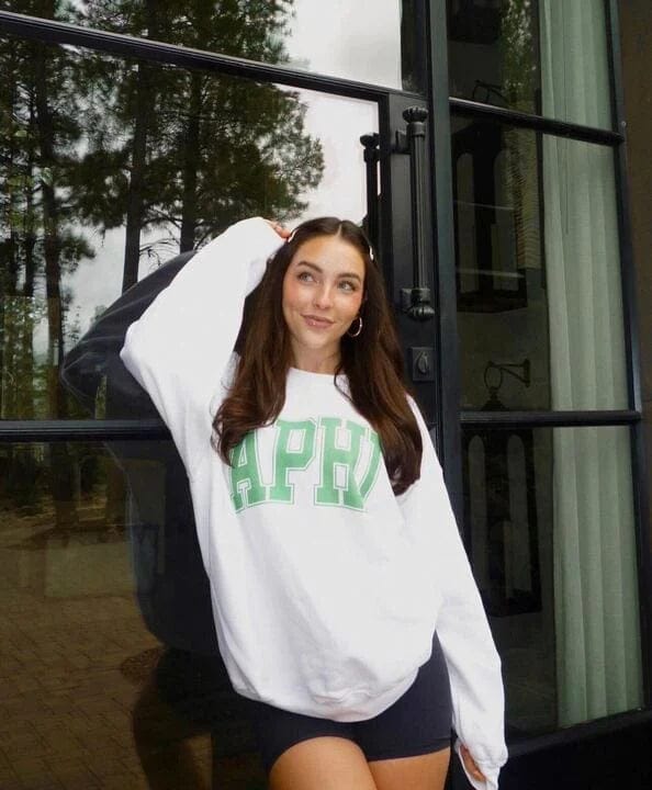 Ali & Ariel White Collegiate Crewneck