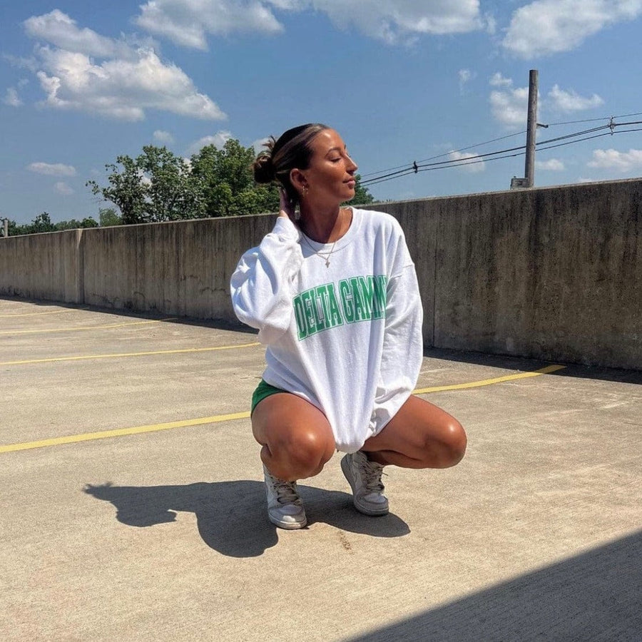 Ali & Ariel White Collegiate Crewneck <br> (sororities A-D)