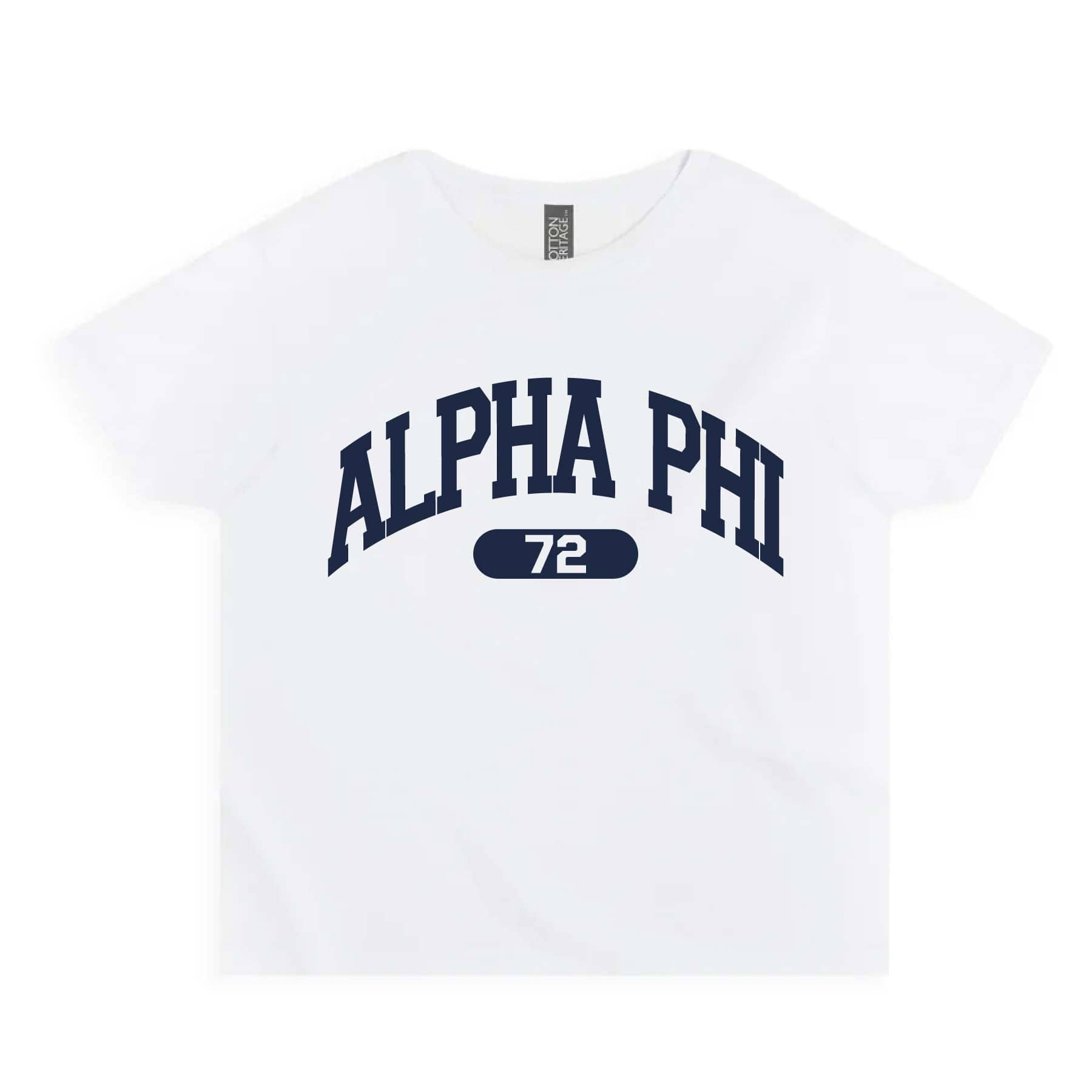 Ali & Ariel White collegiate sports baby tee Alpha Phi / Small