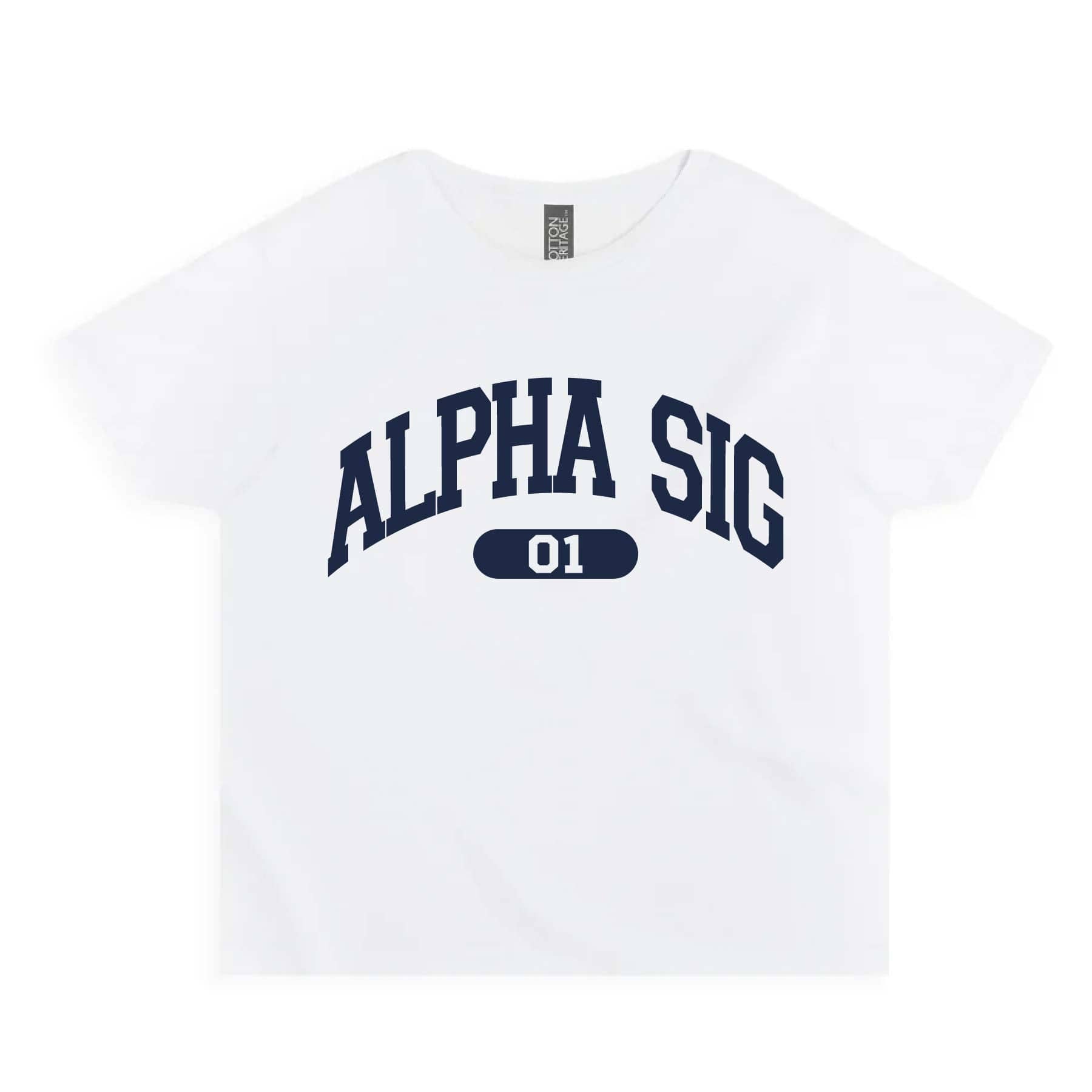 Ali & Ariel White collegiate sports baby tee Alpha Sigma Alpha / Small