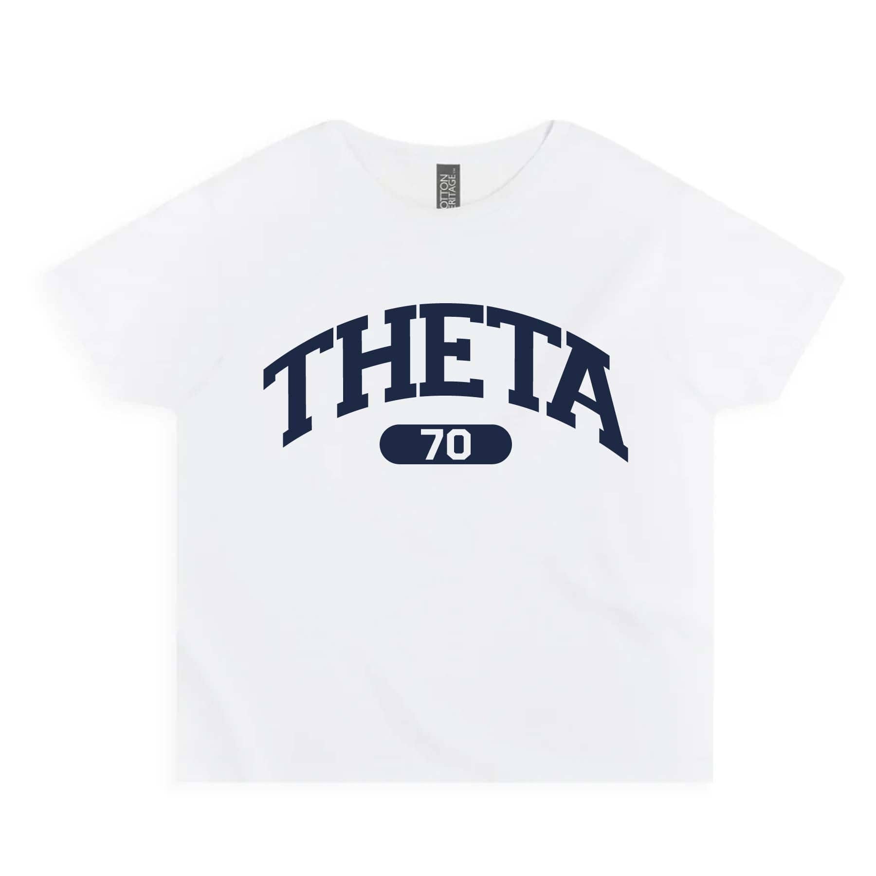 Ali & Ariel White collegiate sports baby tee Kappa Alpha Theta / Small