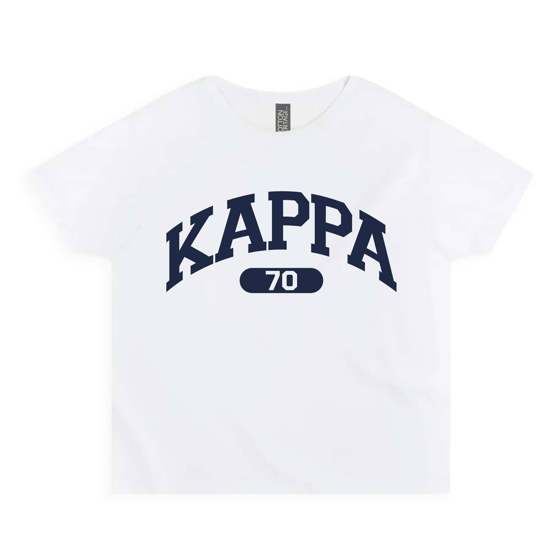 Ali & Ariel White collegiate sports baby tee Kappa Kappa Gamma / Small