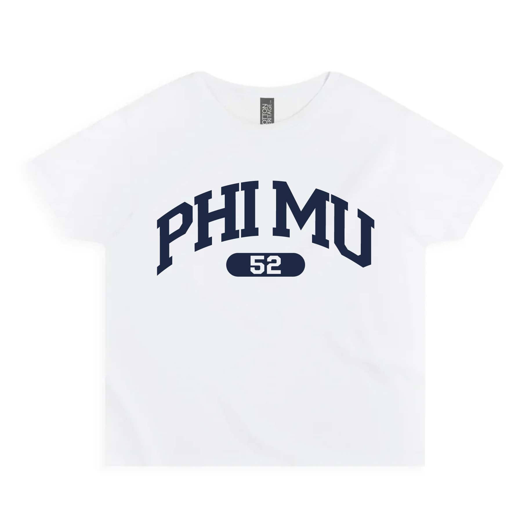 Ali & Ariel White collegiate sports baby tee Phi Mu / Small
